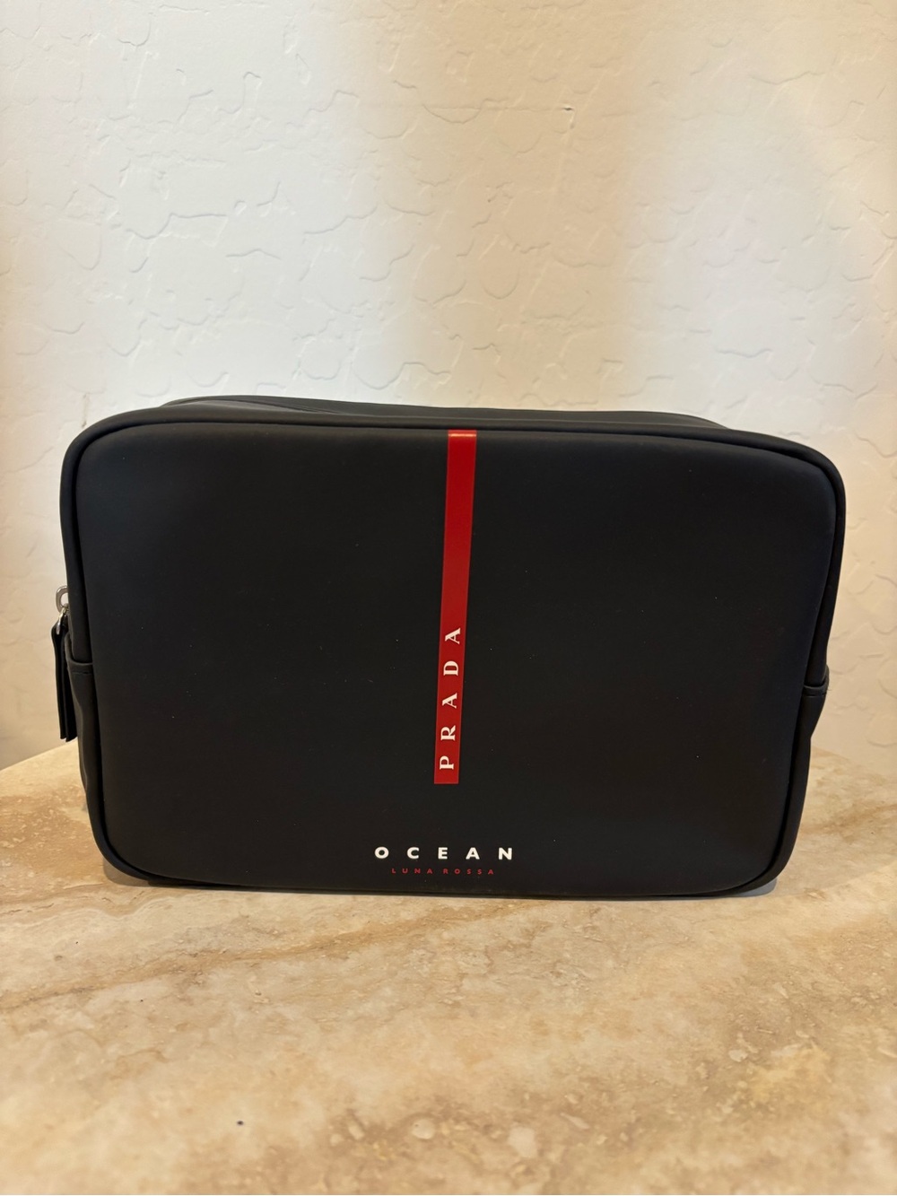 Prada Black Toiletry Bag with Red Stripe
